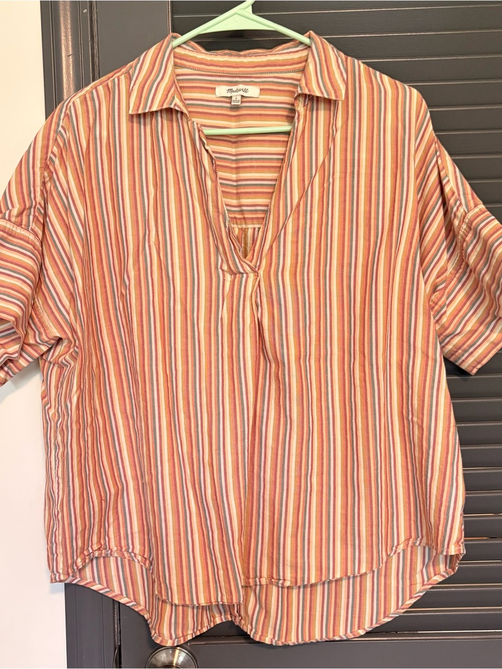 Madewell Cotton Courier Button-Back Shirt in Rainbow Stripe
